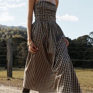SUNDAY SALE ⭐️Dissh RARE Elm Beige Gingham Strapless Midi Dress